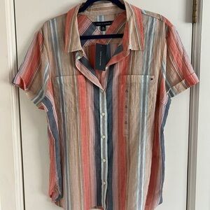 Tommy Hilfiger Women’s Short Sleeve Striped Button-Up  Blouse - Multi-Color